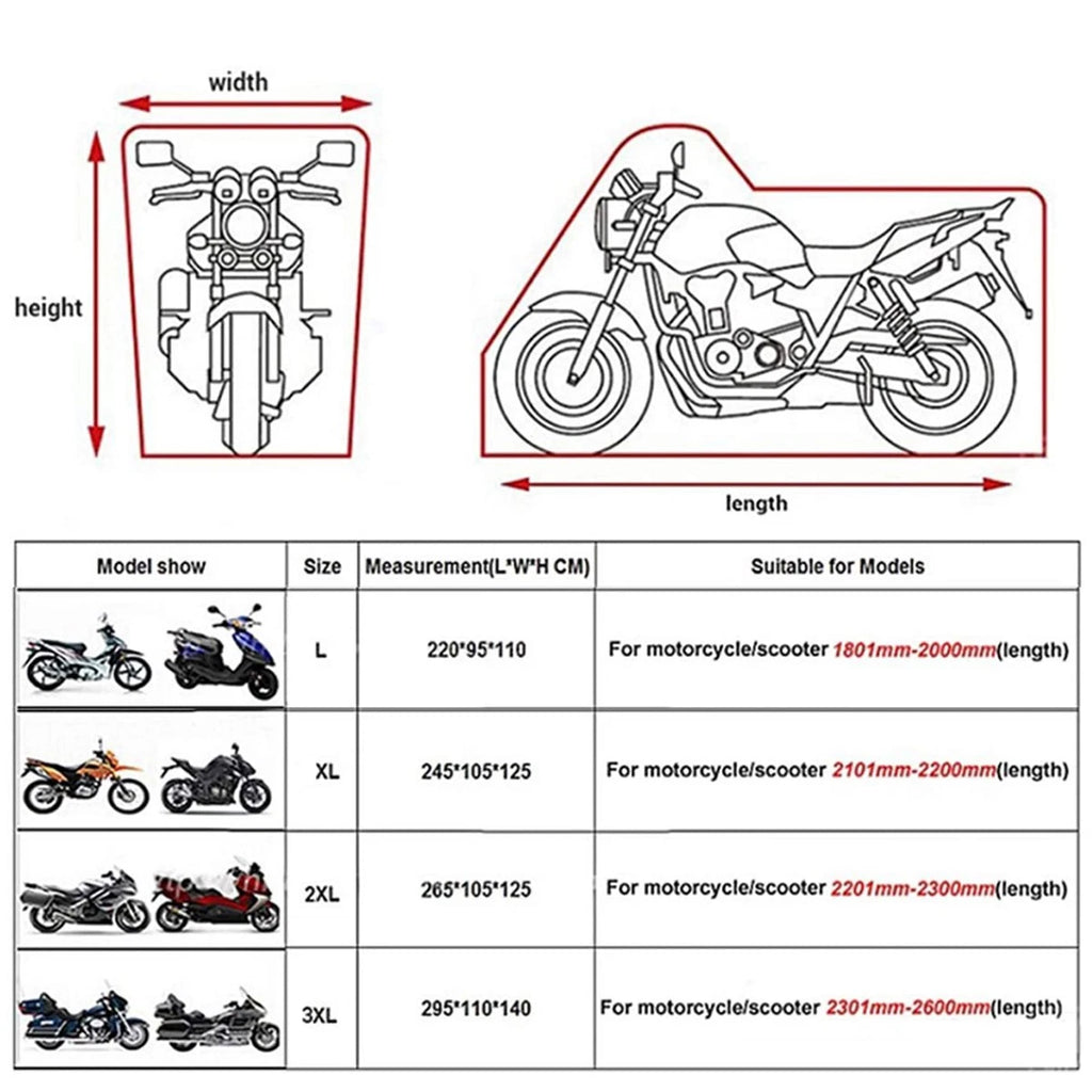 87in Waterproof Motorcycle Cover for Winter Storage (Universal Fit)