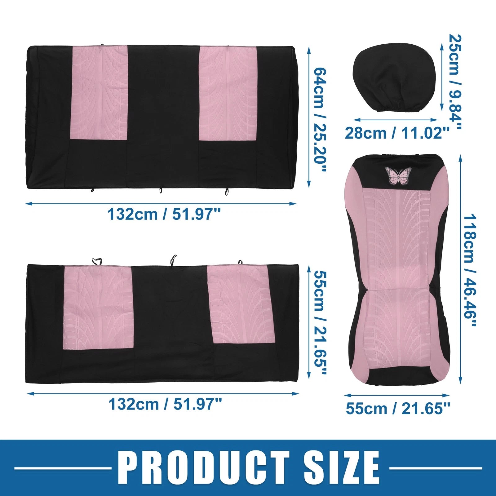 9 Piece Car Seat Covers Kit for Universal SUV - Butterfly Pattern Pink