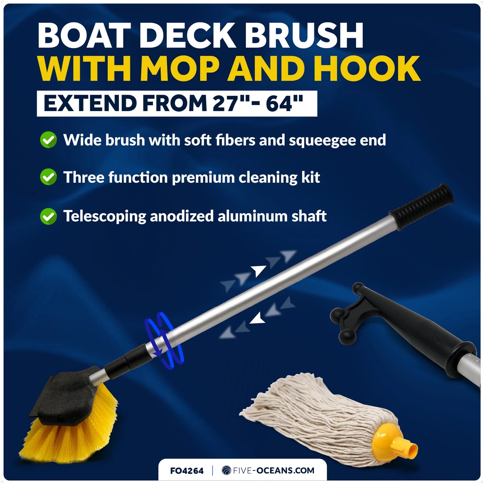 Boat Deck Brush with Aluminum Telescoping Shaft