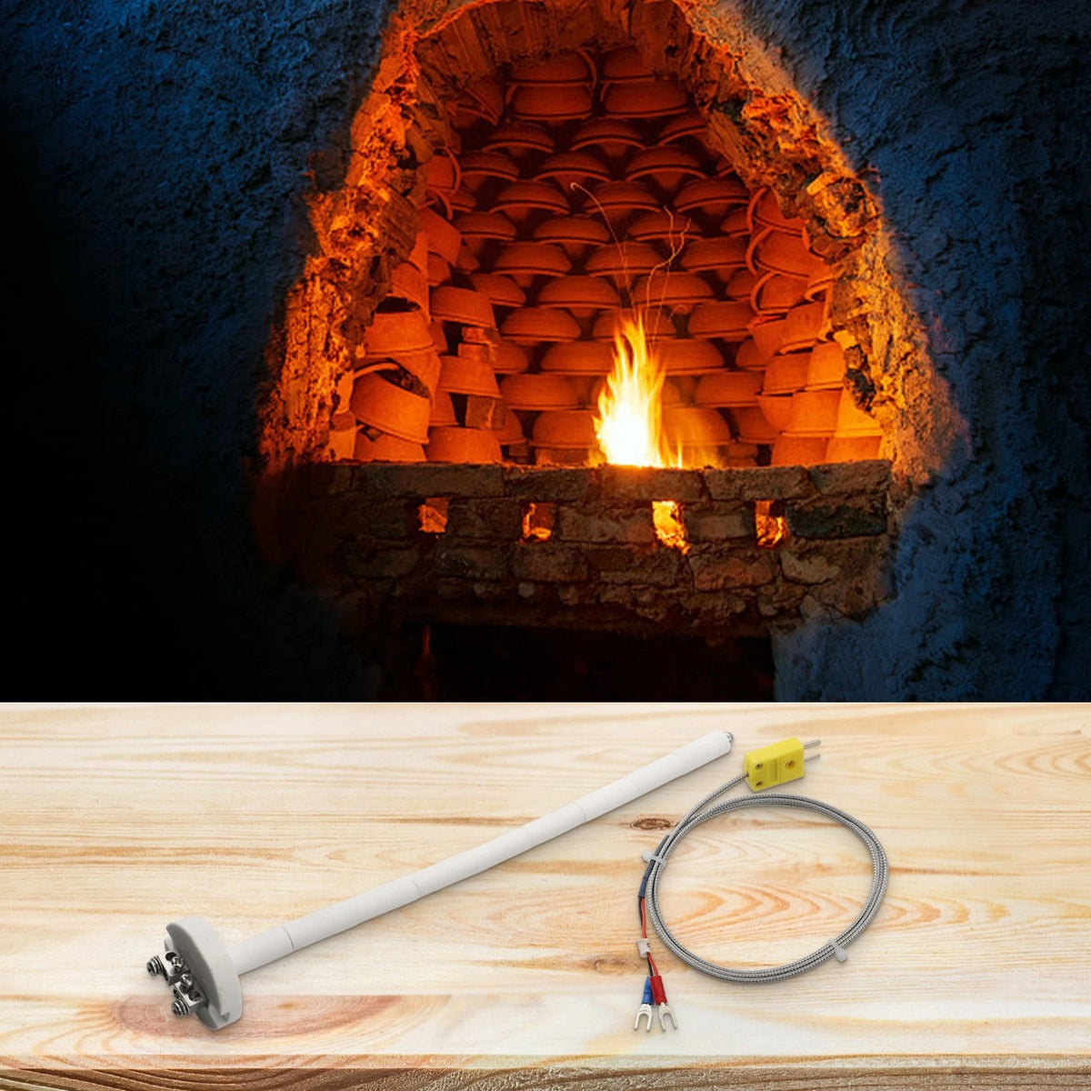 High-Temperature Type K Thermocouple Probe for Kiln (2372°F)