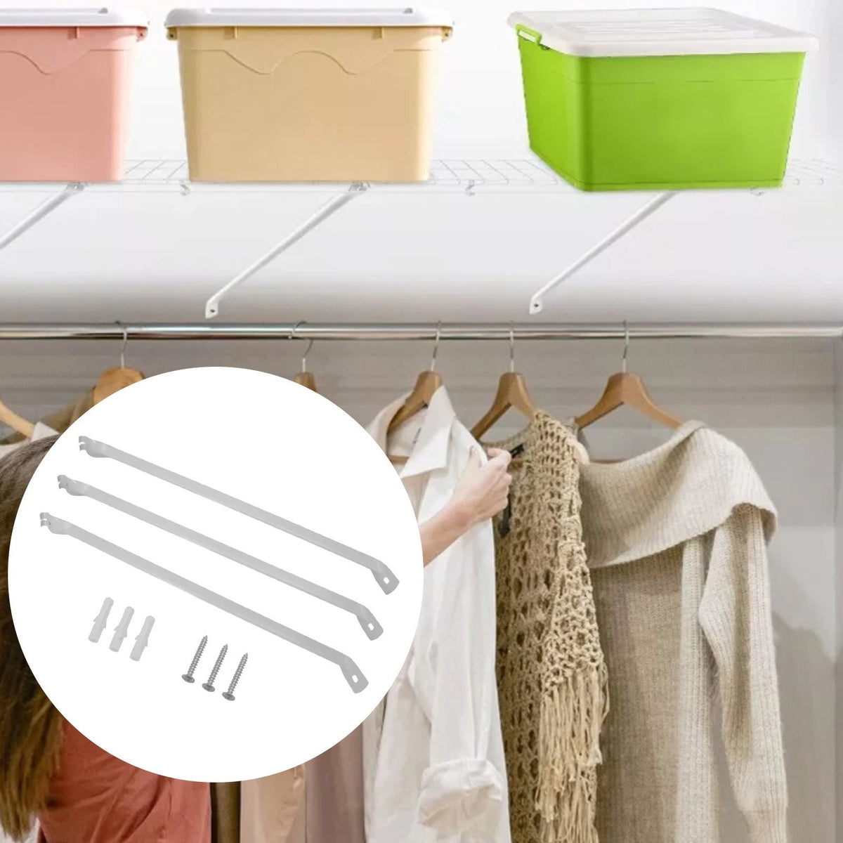 Set of 3 Wire Shelving Support Brackets for Closet Organization (17 Inch)