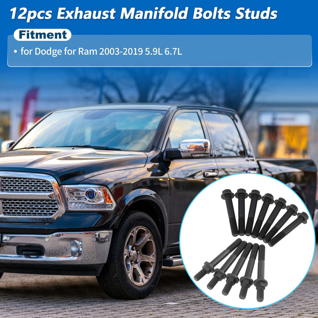 12 Exhaust Manifold Bolts Studs Replacement for Dodge Ram (2003–2019)