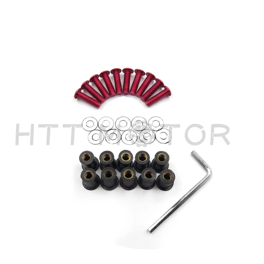 10pcs Windshield Bolt Kit for Motorcycle (Well Nuts, Red)