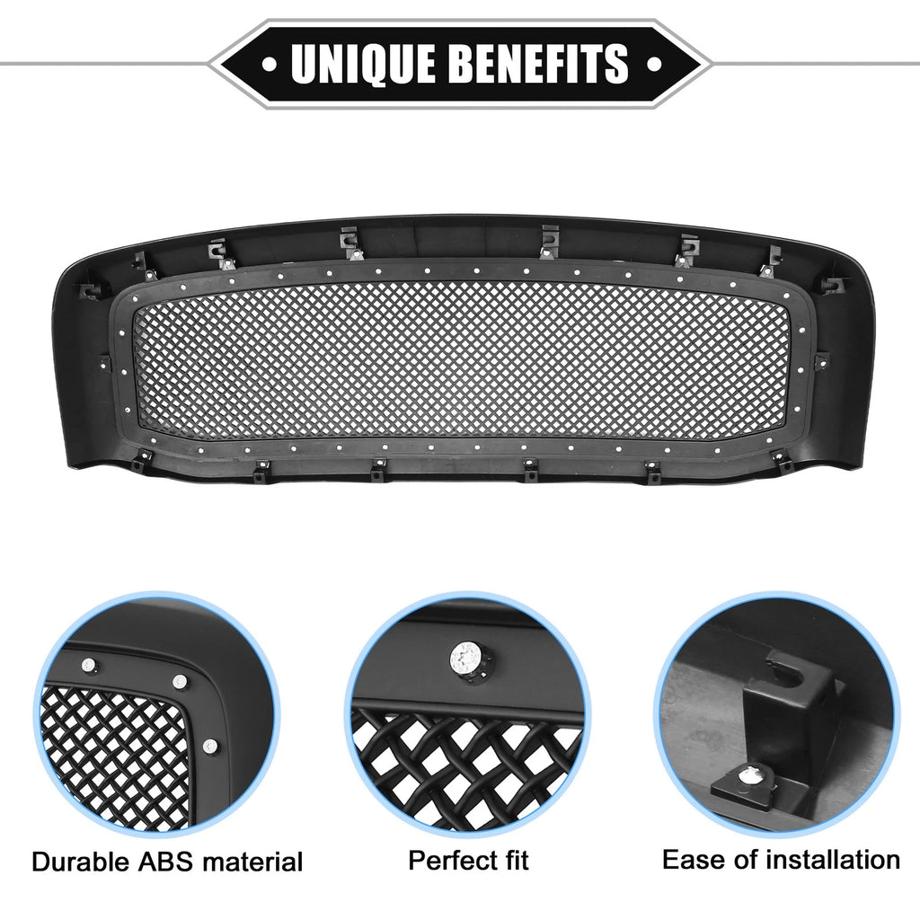 Front Grille Assembly with Rivet Replacement for Dodge Ram 3500 (2006–2009)