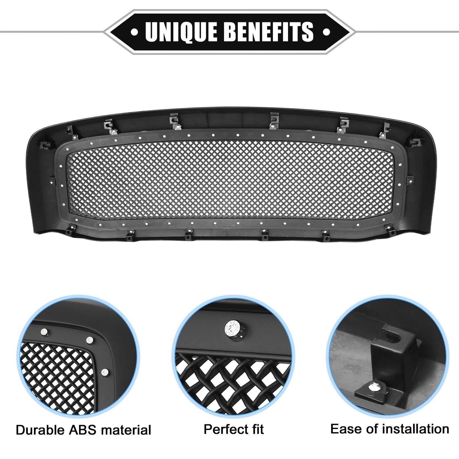 Front Grille Assembly with Rivet Replacement for Dodge Ram 3500 (2006–2009)