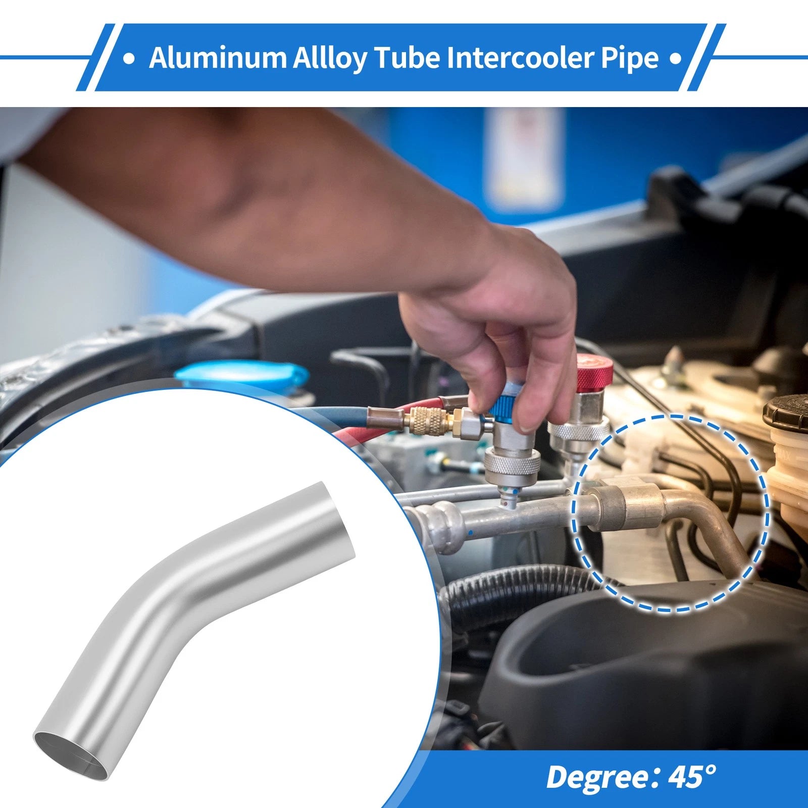 45° Intercooler Pipe for - 1.77" OD, 4" Length, Silver