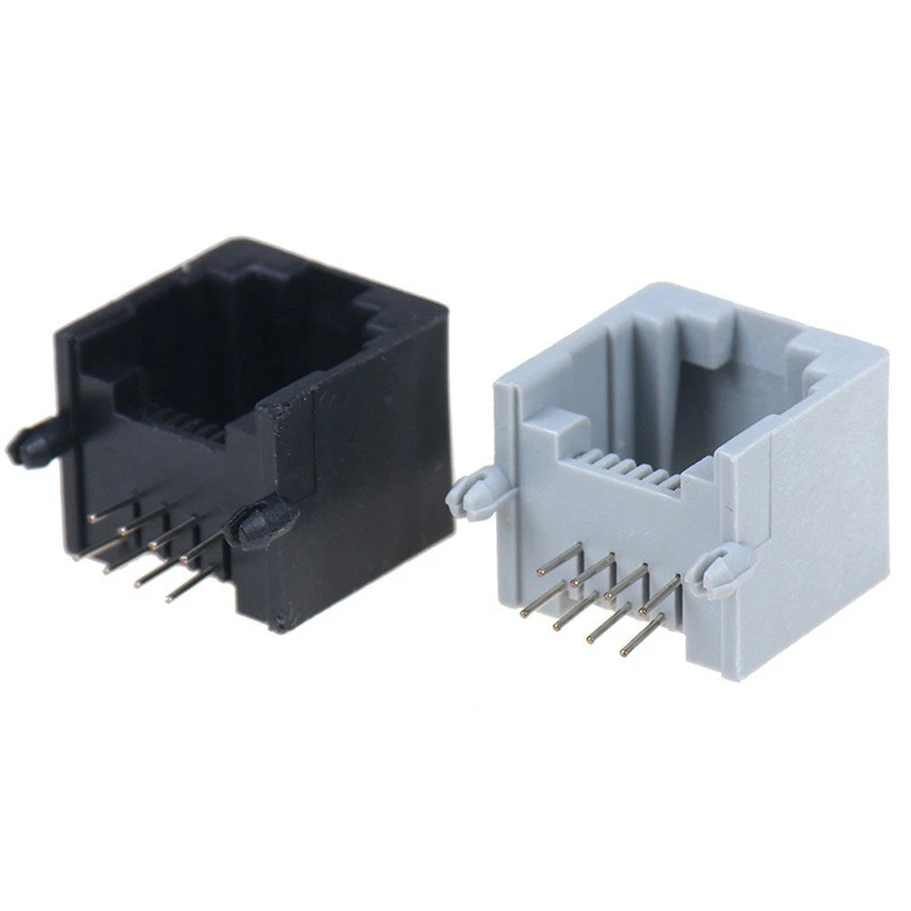 10PCS RJ45 8P8C Female Network Socket for PCB Mounting Grey Black