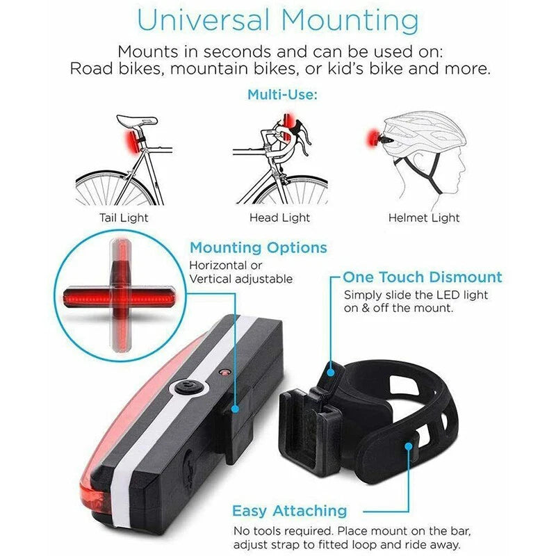 LED Tail Light for Bicycle (Rechargeable, 6 Modes)