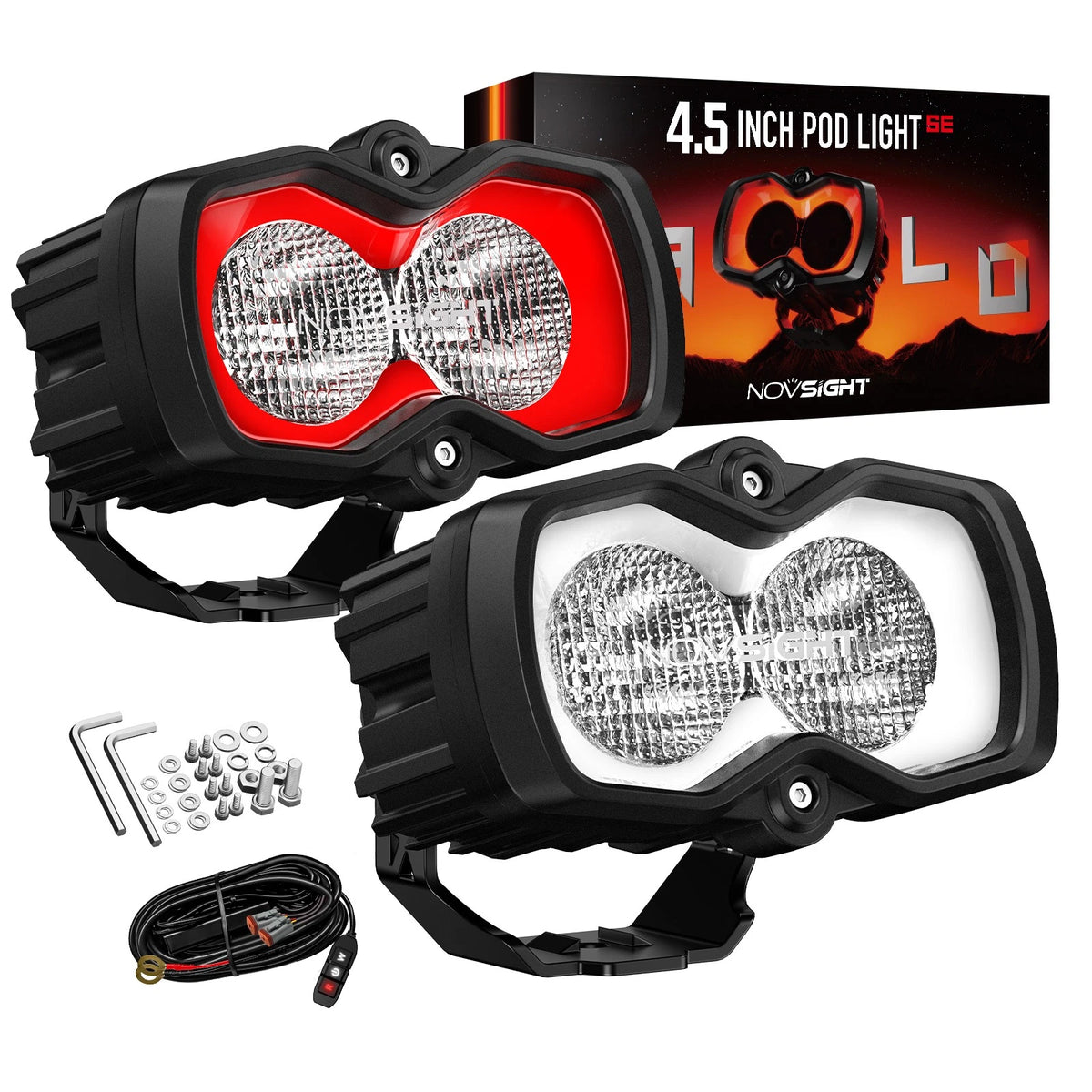 2X NOVSIGHT HALO 4.5" LED Pod Work Flood Light for Off-Road Vehicles