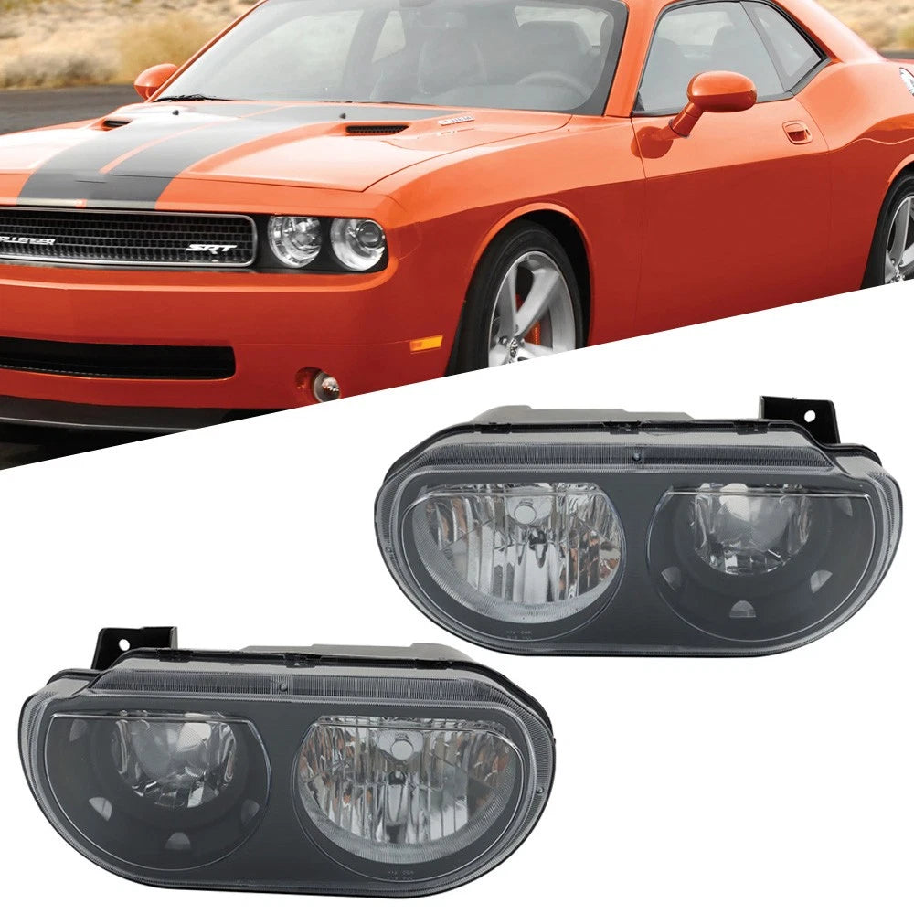 Headlight Assembly for Dodge Challenger (2008–2014) Black Left+Right Side