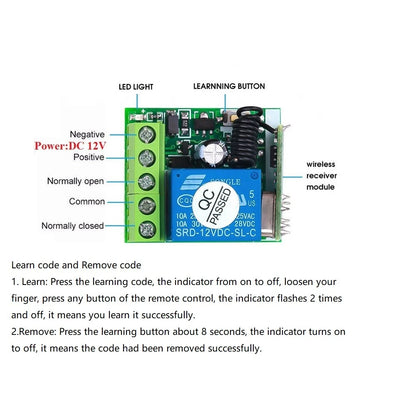 1-Channel Wireless RF Relay for Garage Door Control (12V)