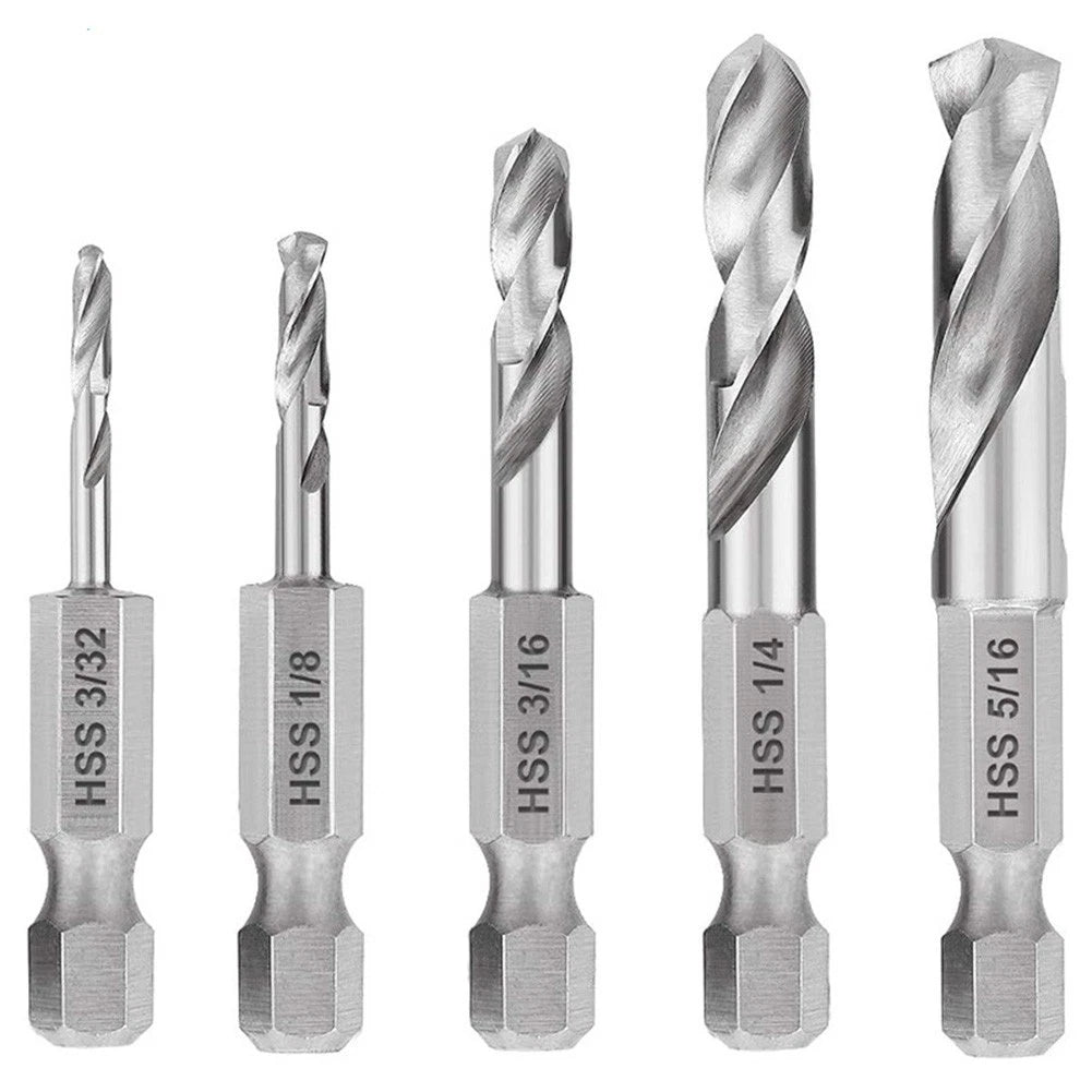 5-Piece Hex Shank Short Drill Bit Set for Electric Drills