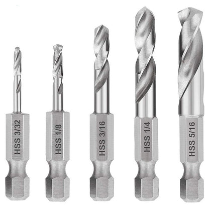 5-Piece Hex Shank Short Drill Bit Set for Electric Drills