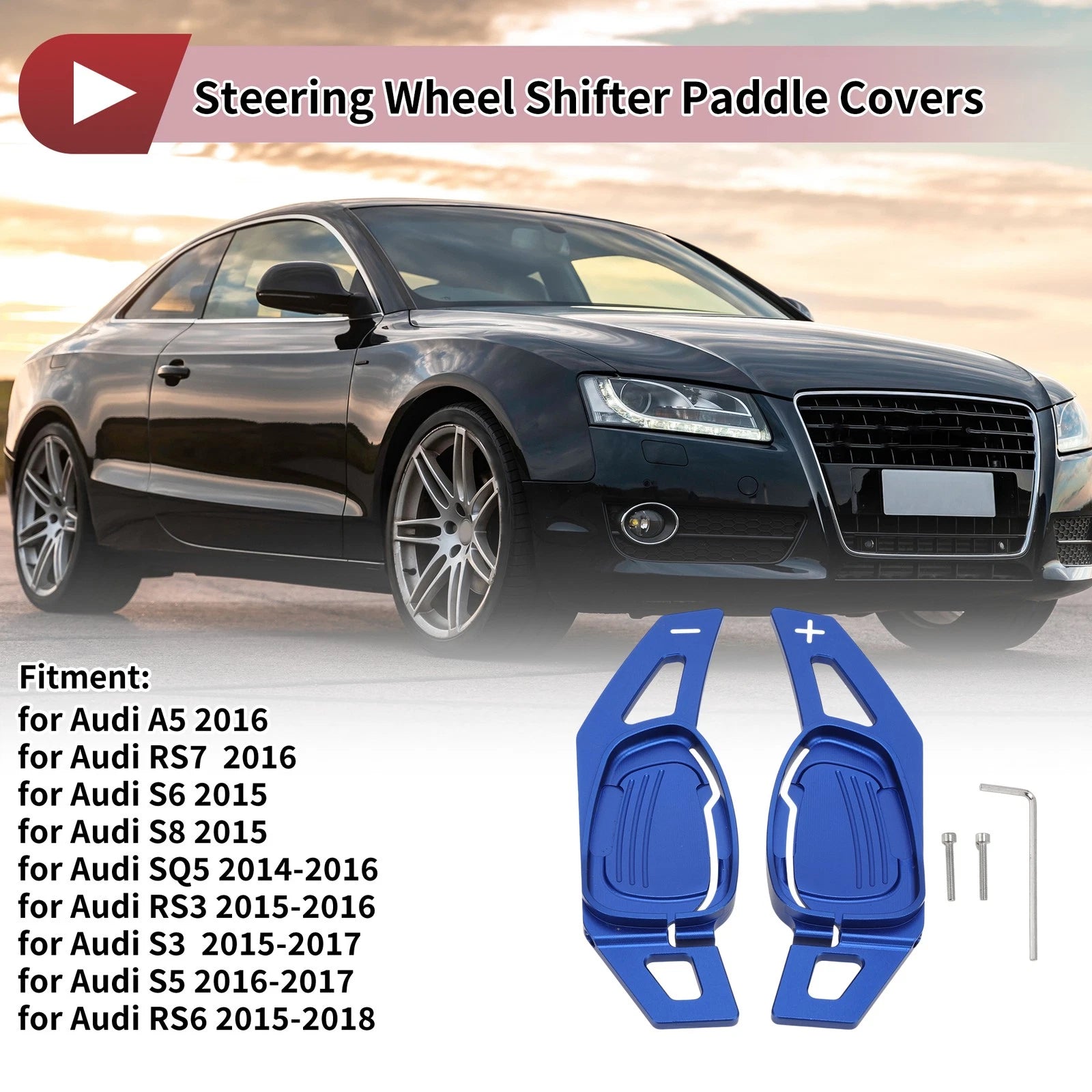 Set Blue Aluminum Steering Wheel Shift Paddles for Audi A5 (2016–2016)