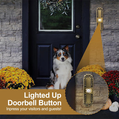 Stylish Metal Doorbell Button with LED Light - Antique Bronze Waterproof