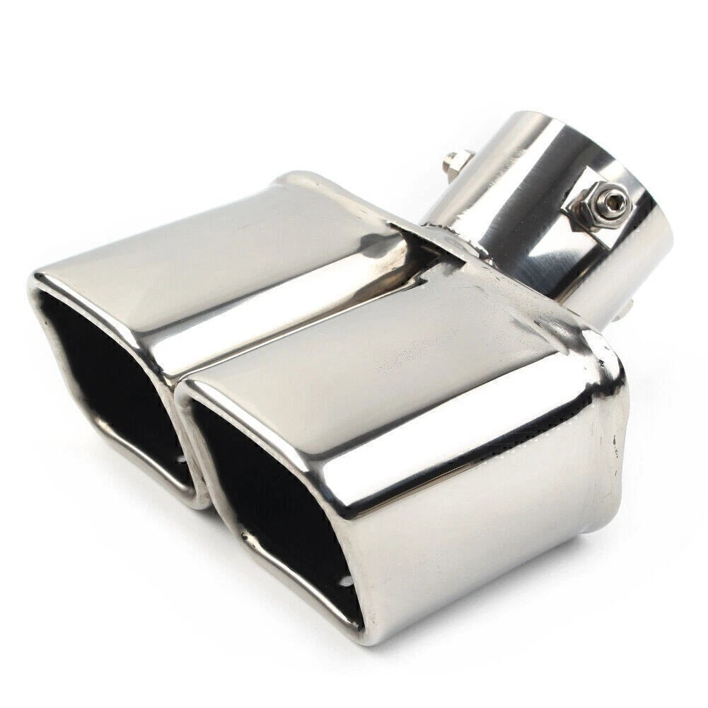 Dual Exhaust Pipe Tail Muffler Tip for Universal Fit (Silver)