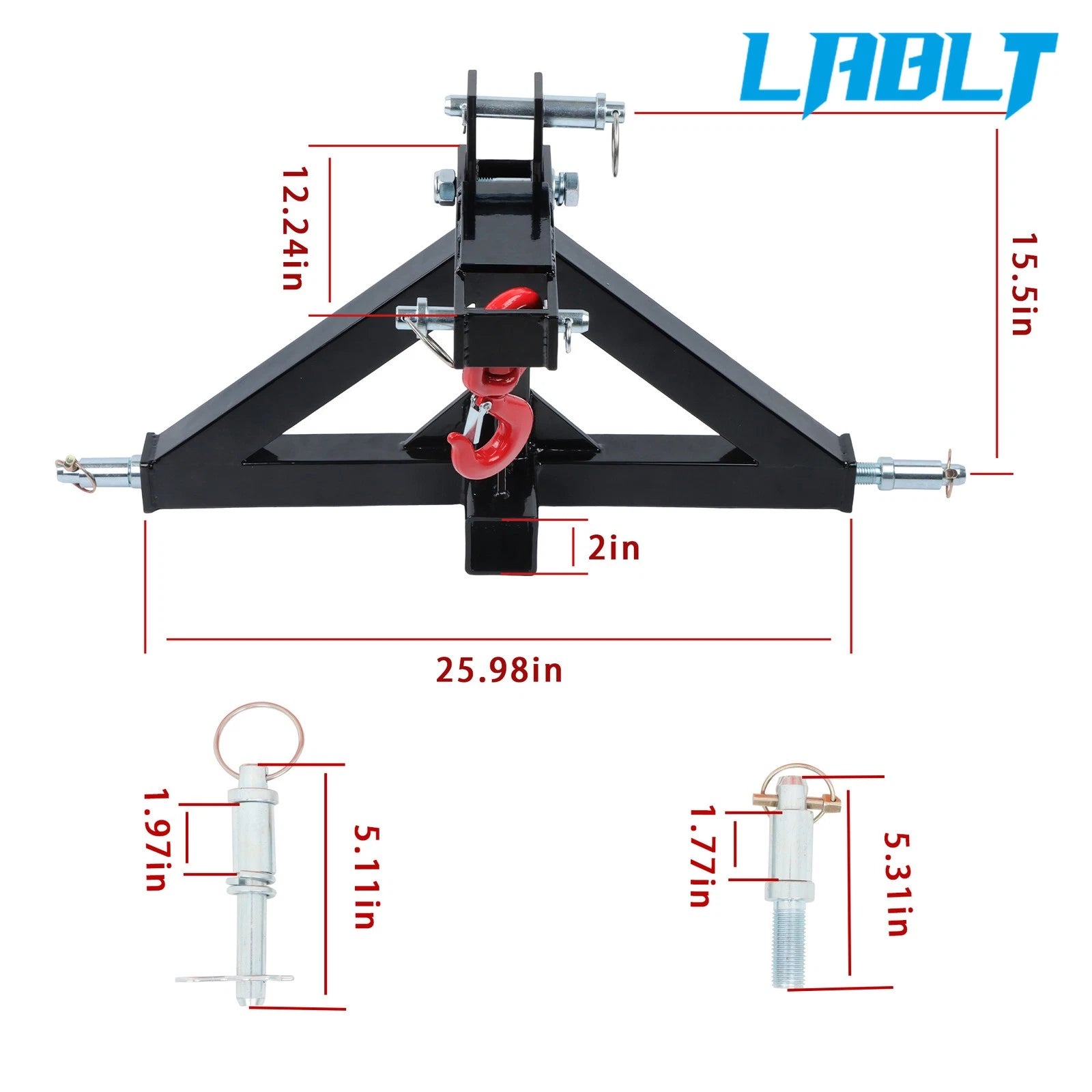 3 Point 2" Receiver Trailer Hitch for Cat 1 Tractor