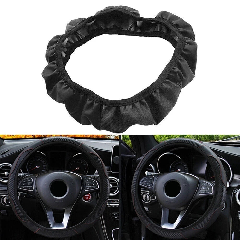 Steering Wheel Cover for Car SUV (15") Black Microfiber Leather