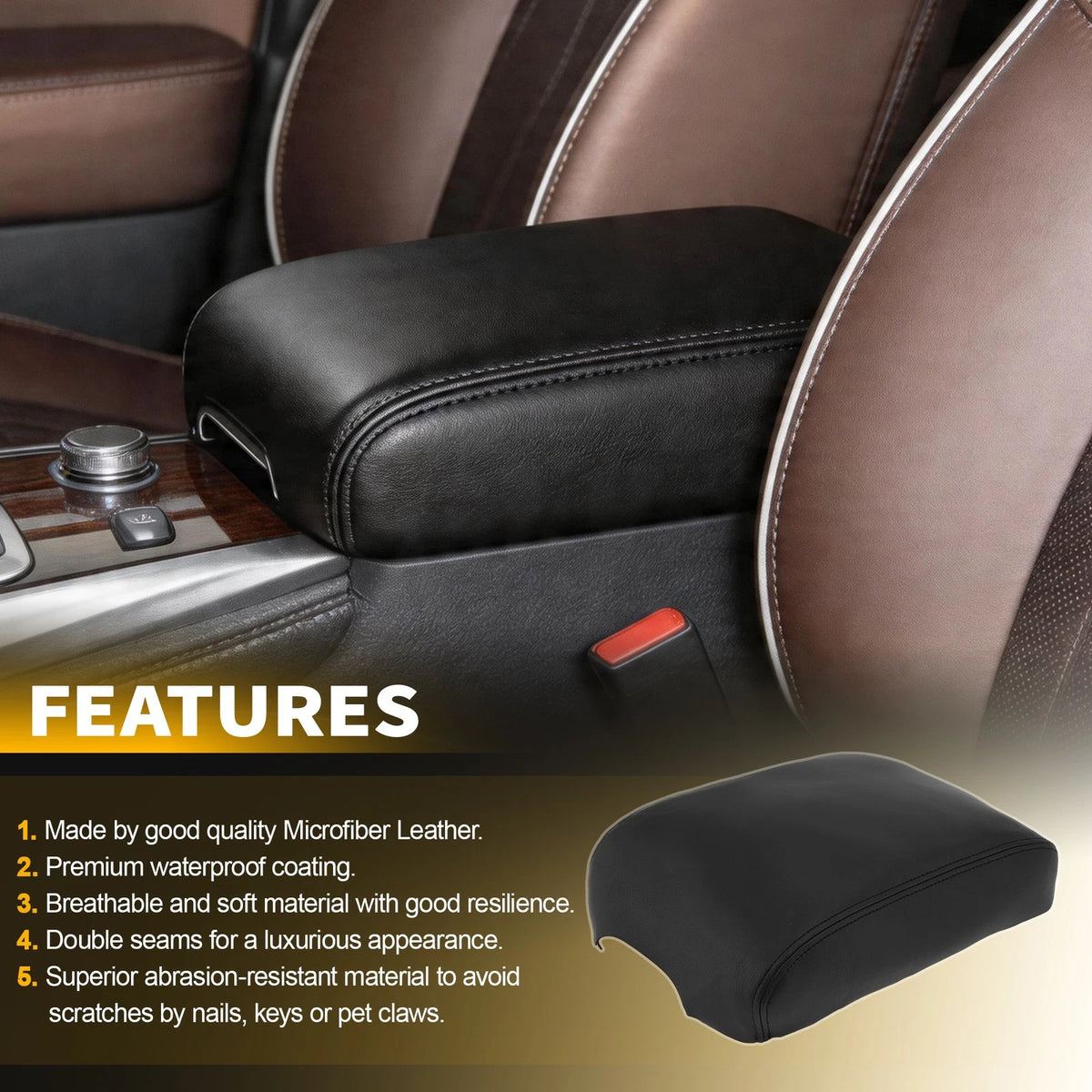 Black Leather Console Lid Armrest Cover for Infiniti QX60 (2014–2020)