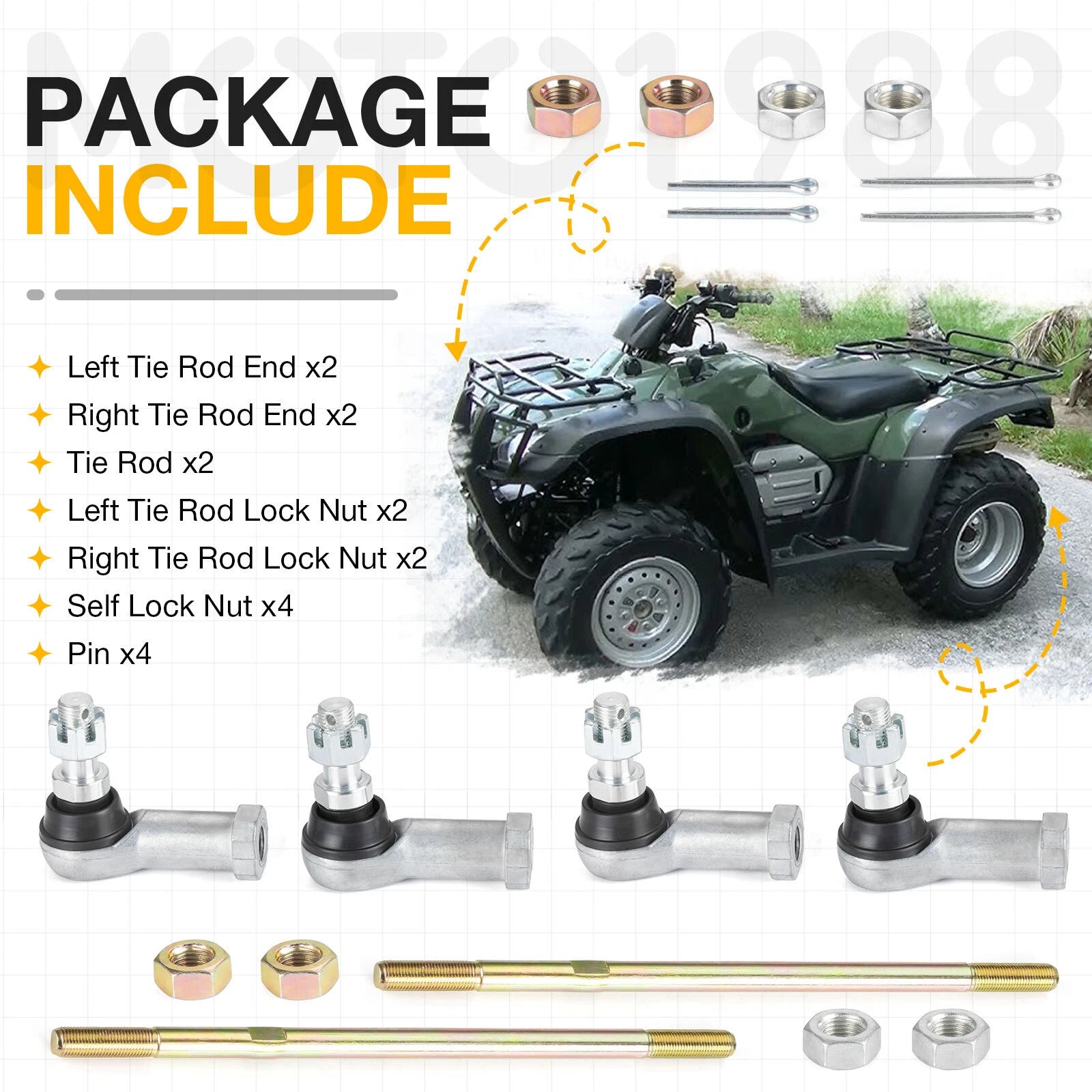 Set of 2 Tie Rod Ends for Honda Rancher 350 400 (TRX350FE/FM/TE/TM, TRX400FA/FGA)