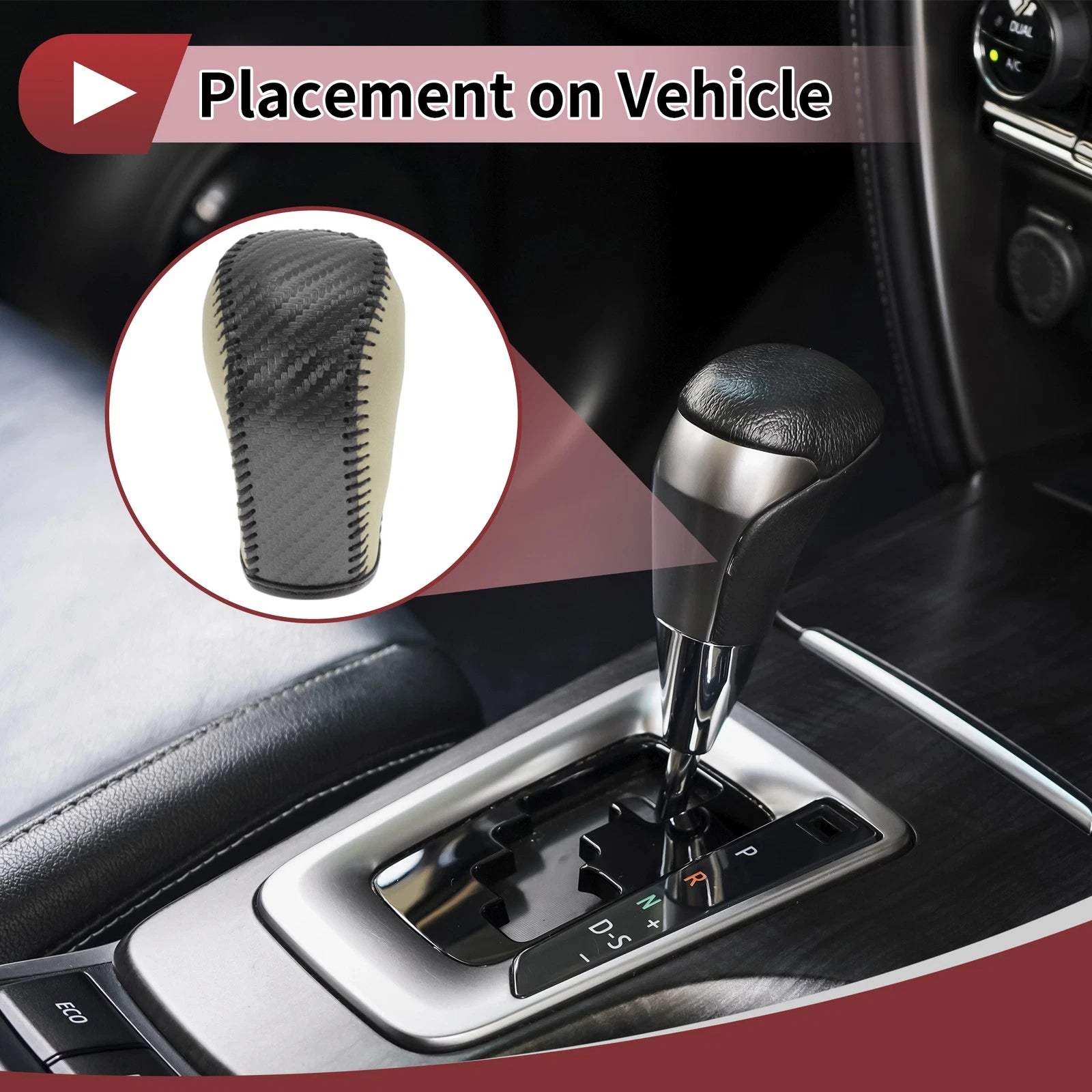 Gear Shift Knob Cover Replacement for Hyundai Tucson (2015–2018) Beige Black
