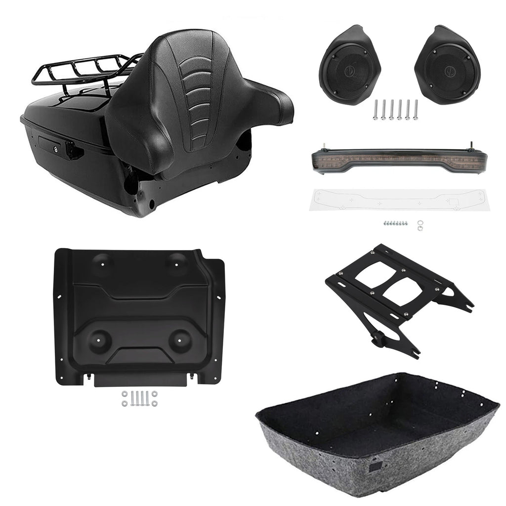 King Trunk Backrest Mount Rack LED Light Speakers for Harley Touring (2014–2026)
