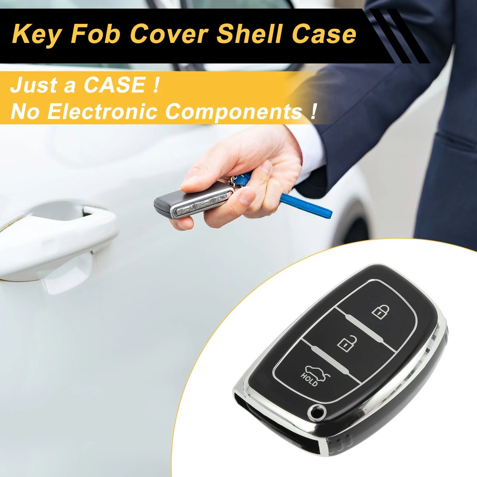 Silicone Key Case Black for Hyundai i10 i20 i30 with 3 Buttons (2011–2020)