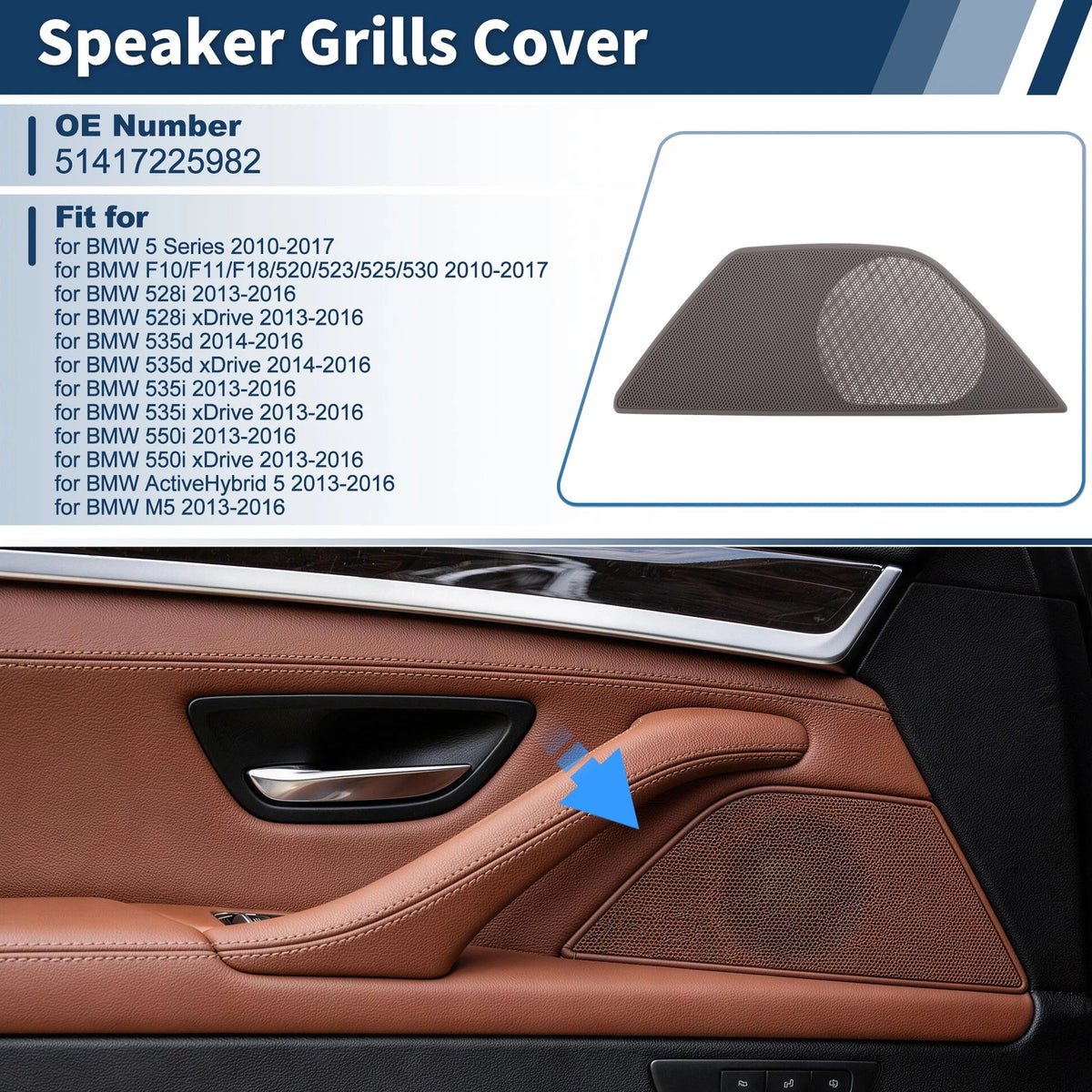 Speaker Grills Cover for BMW 5 Series (2010–2017) Right Side Door Gray
