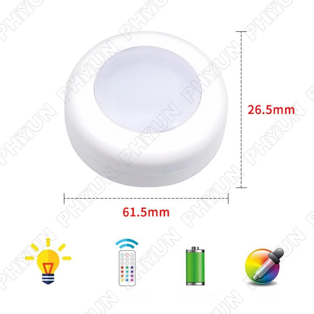 3Pcs Wireless RGB LED Lights Under Cabinet Closet Shelf Counter Lamp with Remote