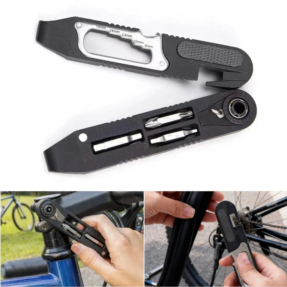 Metal Multifunctional Tire Lever Ratchet Wrench Screwdriver Bit Tool