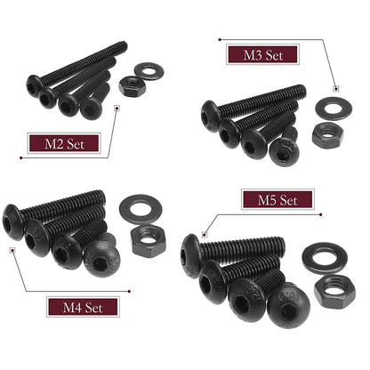 730pcs Button Head Black Socket Screw & Washers Kit M2 M3 M4 M5