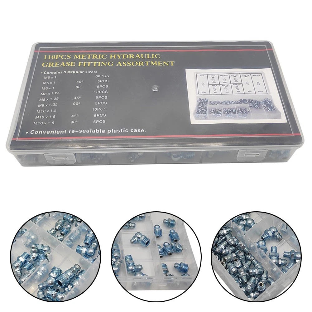 Set of 110 Nickel Plated Iron Grease Nipples for Efficient Lubrication