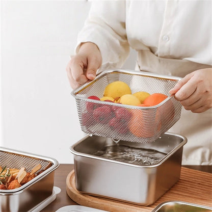3 Pcs Stainless Steel Baking Pan Tray with Filter Basket for Storage