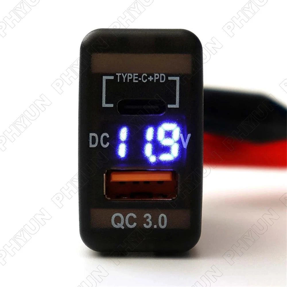Type C USB Charger Adapter Socket Voltmeter for Toyota Hilux Hiace Prado (2000–2023)