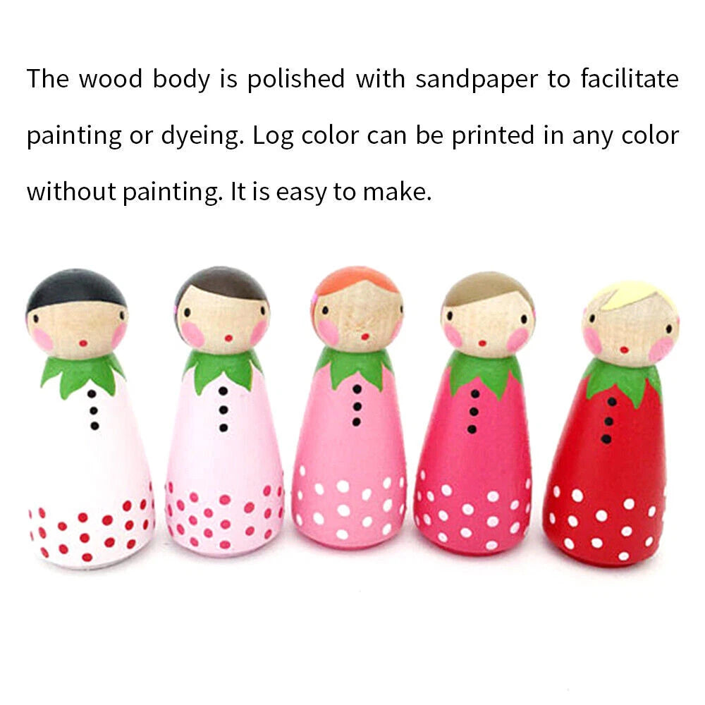 2X 75mm Wooden Peg Dolls for DIY Crafts & Cake Toppers