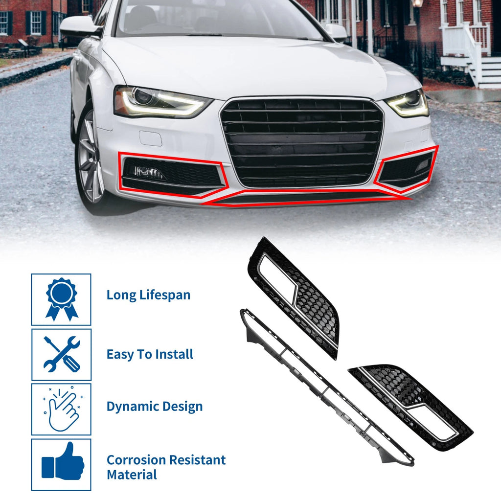 Front Lower Bumper Grille Replacement for Audi A4 B8 2013–2015 Black