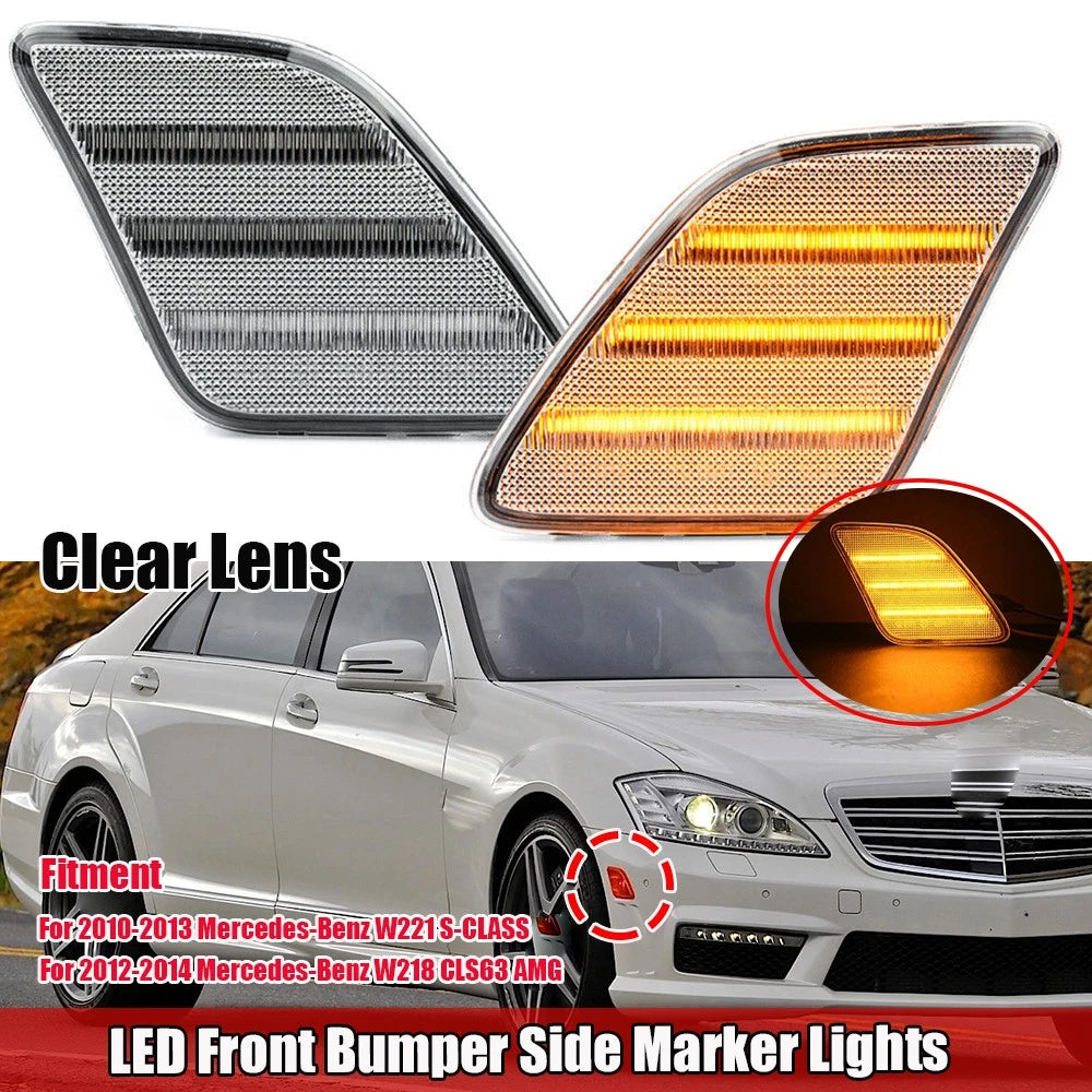 Clear Lens Amber LED Strip Side Marker Lights for Mercedes W221 S-Class (2010–2013)