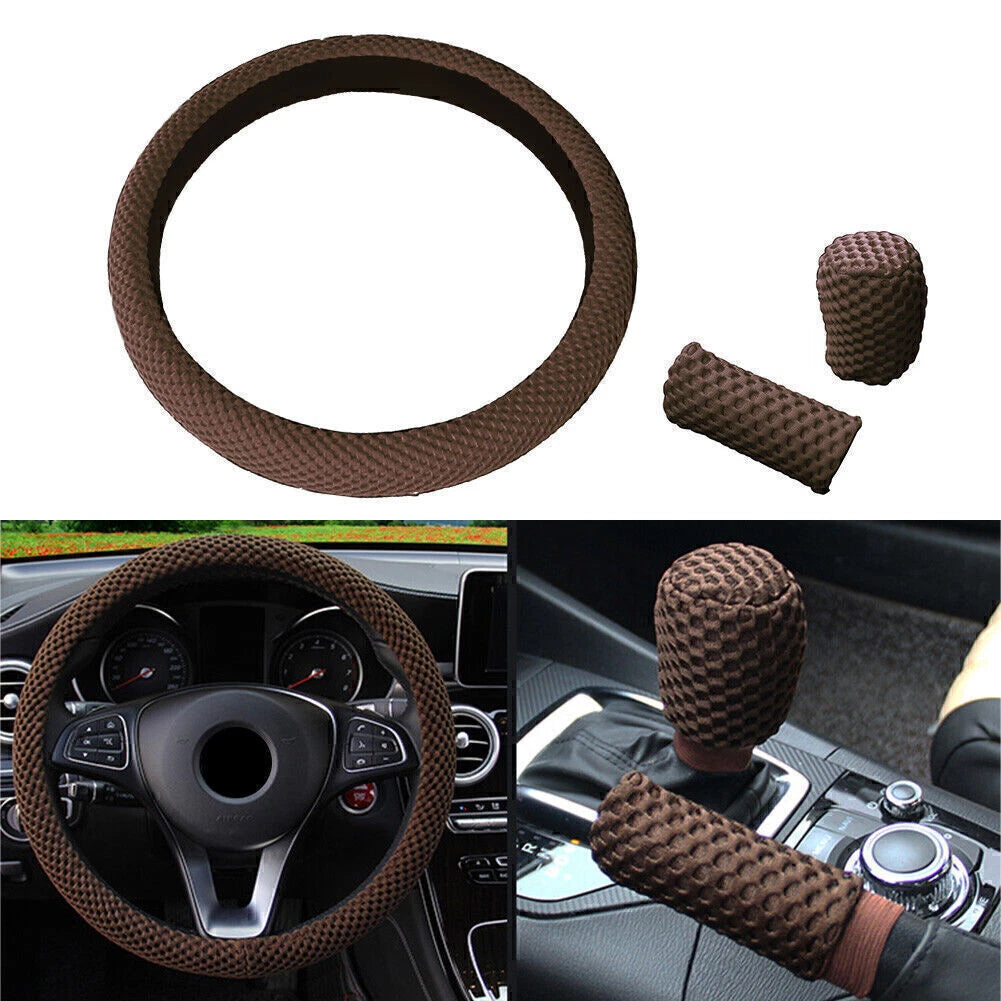 15" Steering Wheel Cover for Universal Fit (37-38CM) - Brown Mesh Cloth