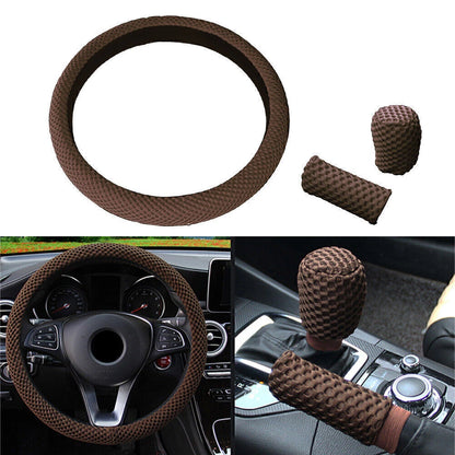 15" Steering Wheel Cover for Universal Fit (37-38CM) - Brown Mesh Cloth