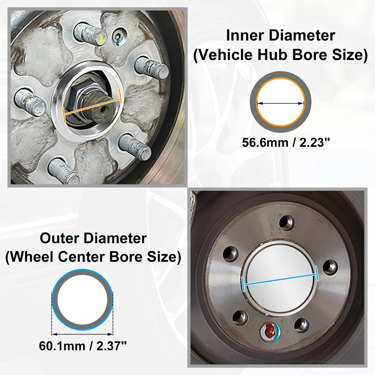 Set of 4 Hub Centric Rings for Car (OD 60.1mm to ID 56.6mm)