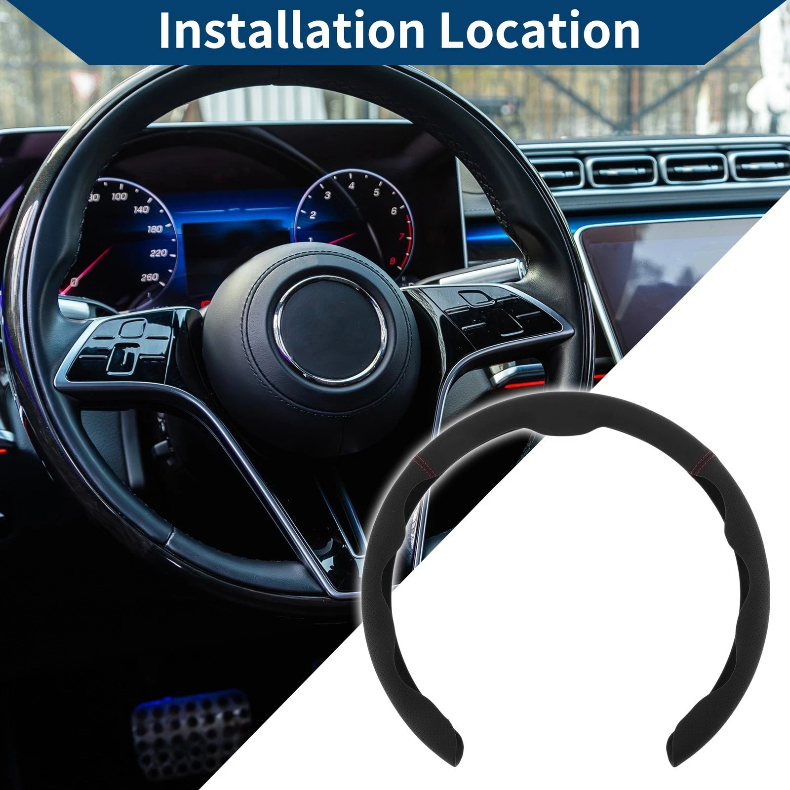 Steering Wheel Cover for Universal Fit (14.96") Black PU Leather