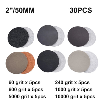 30PCS 2-Inch Wet & Dry Sanding Discs for Multi-Purpose Use