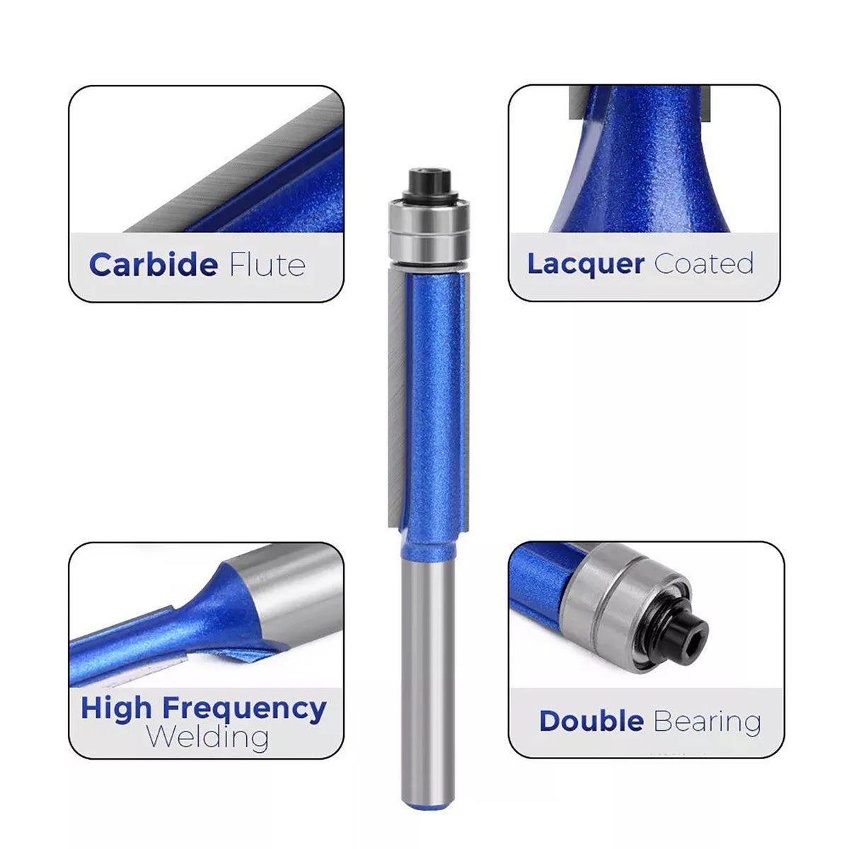 Set of 4 Router Bit Template Cutters for Woodworking (1/4 Shank)