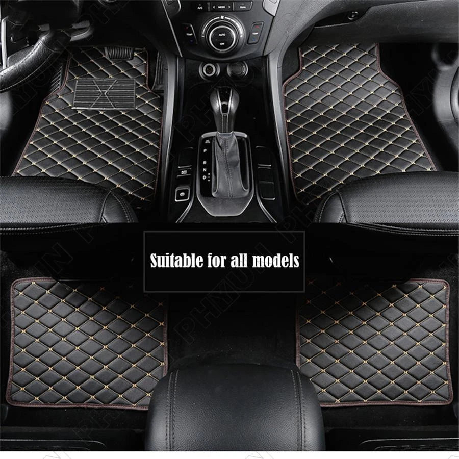 Set of 4 Black PU Leather Floor Mats for Various Vehicles