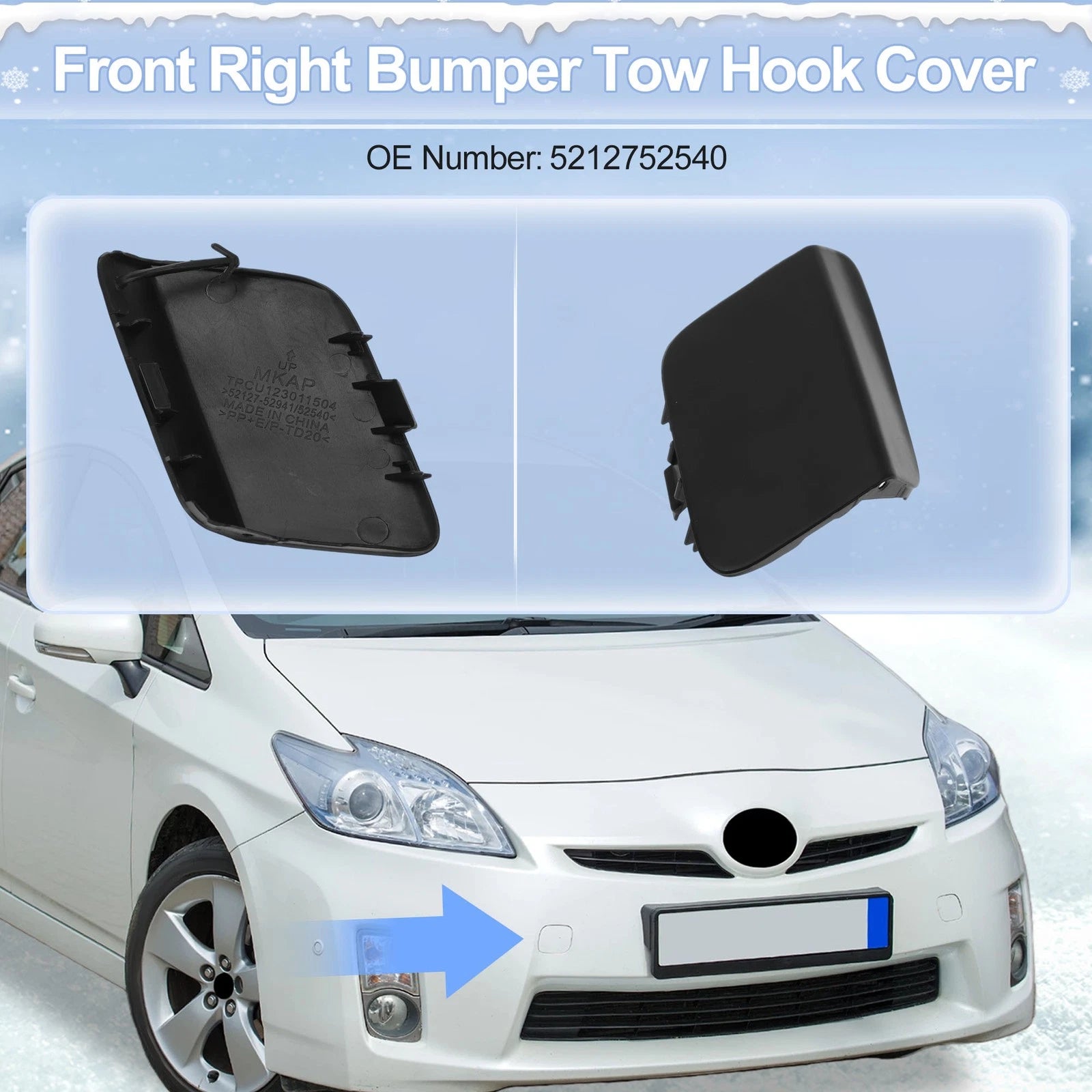 Tow Hook Cover Cap Right Front Replacement for Toyota Prius (2004–2009)