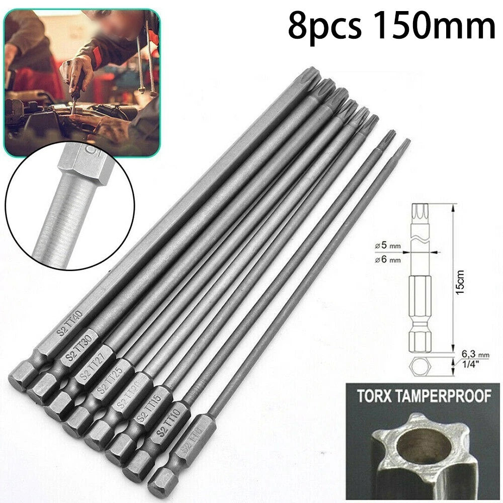 Torx Screwdriver Bit Set for Hex Security Tools (Extra Long)