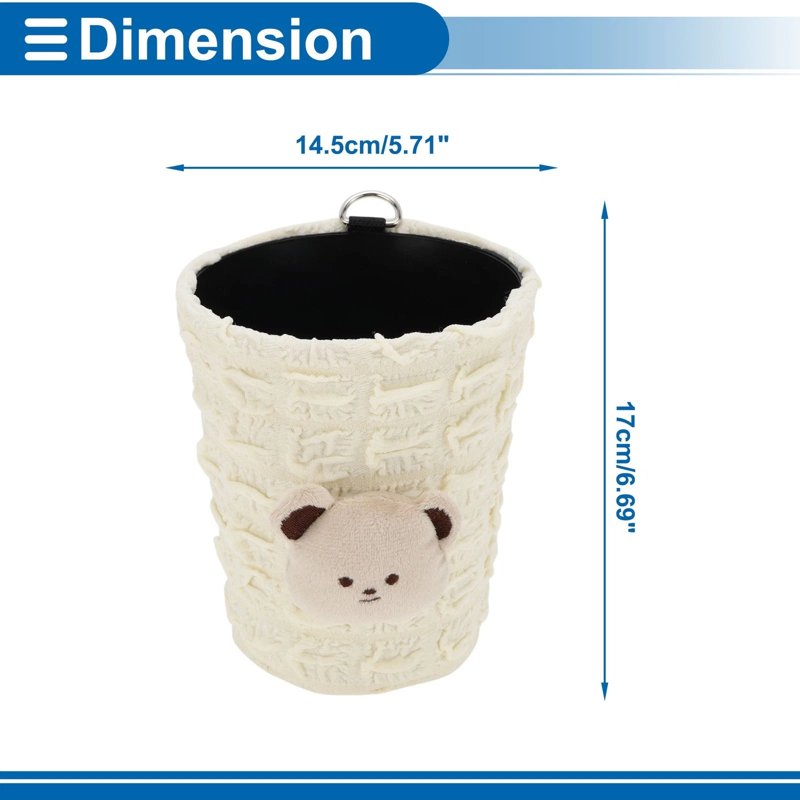 Car Trash Can Oval Bear Fabric Garbage Bag for Universal Use (1 Pc)