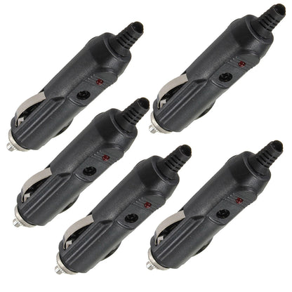 5Pcs 12V Male Cigarette Lighter Socket Plug Connectors with Fuse LED