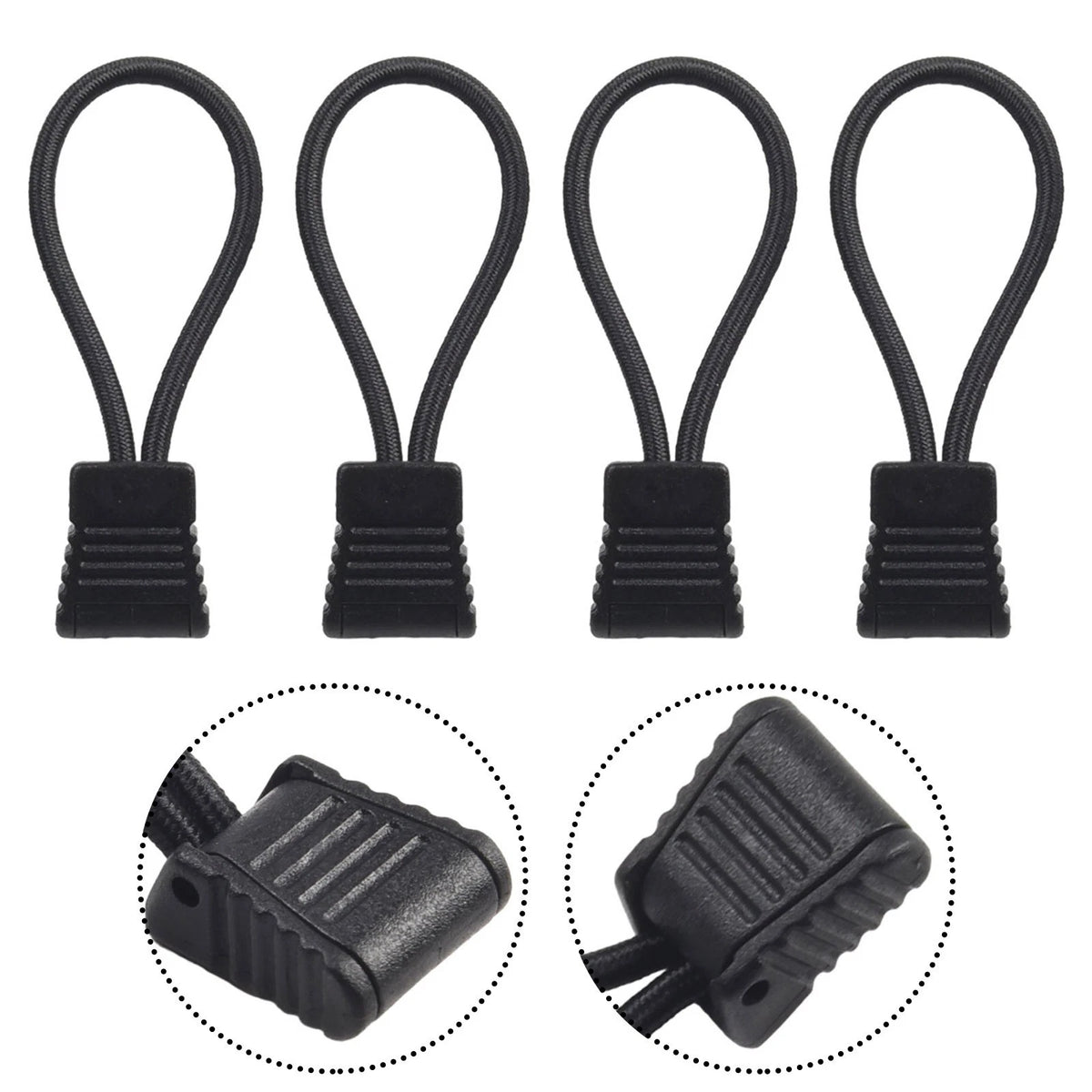 Set of 4 Hose Clips for Scuba Diving 6.5cm Black Elastic Bungee Rope