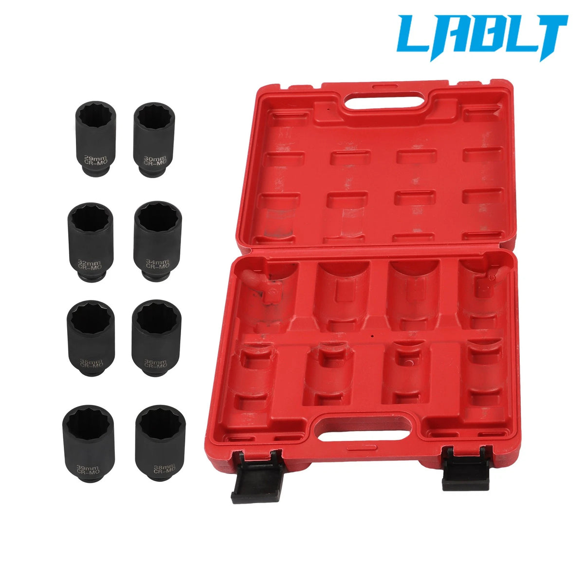 Set of 8 Deep Spindle Axle Nut Impact Sockets 29mm-39mm for 1/2'' Drive